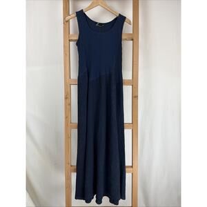 NWT Fenini Navy Ribbed Bodice Linen Maxi Tank Dress #1037 Size XS